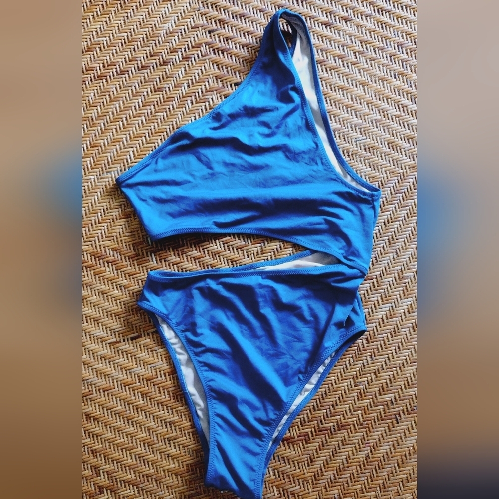 J. Crew Playa One-Shoulder Cutout Waist Blue Women’s One-Piece Swimsuit - Picture 2 of 4